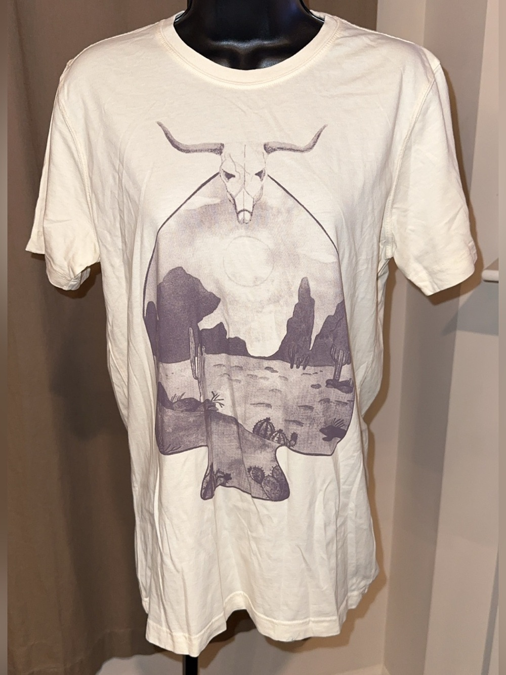 mine Cream Short-Sleeve Tee with Purple Desert Skull Graphic